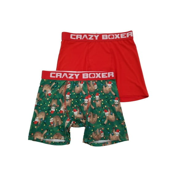 Mens 2-Pack Green & Red Christmas Lights Sloth Underwear Boxer Briefs X-Large