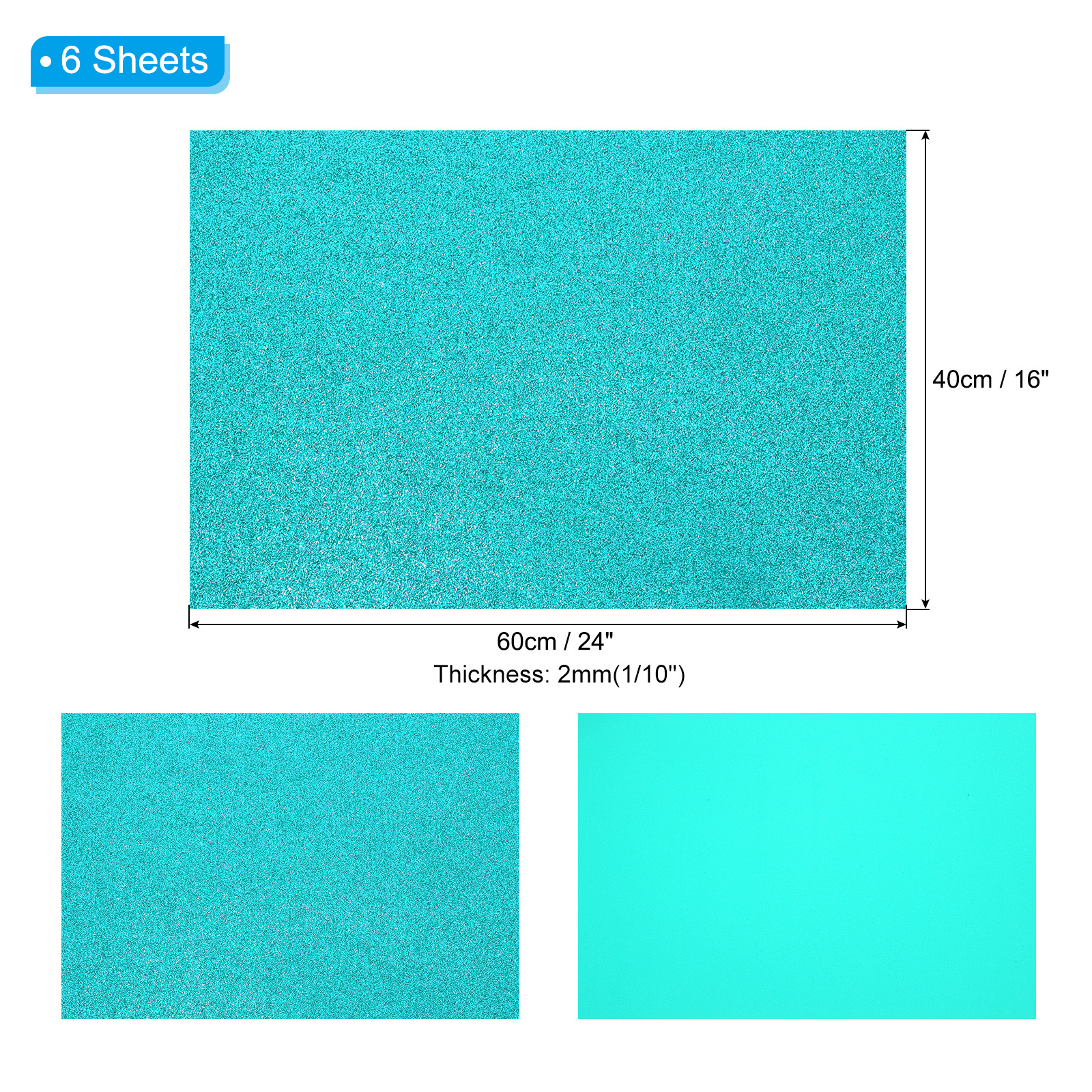 Uxcell 2mm(1/10") Thick Non Adhesive Glitter Foam Sheet 16x24inch(40x60cm) Blue Green, EVA Shiny Foam Board for Craft, 6 Pcs