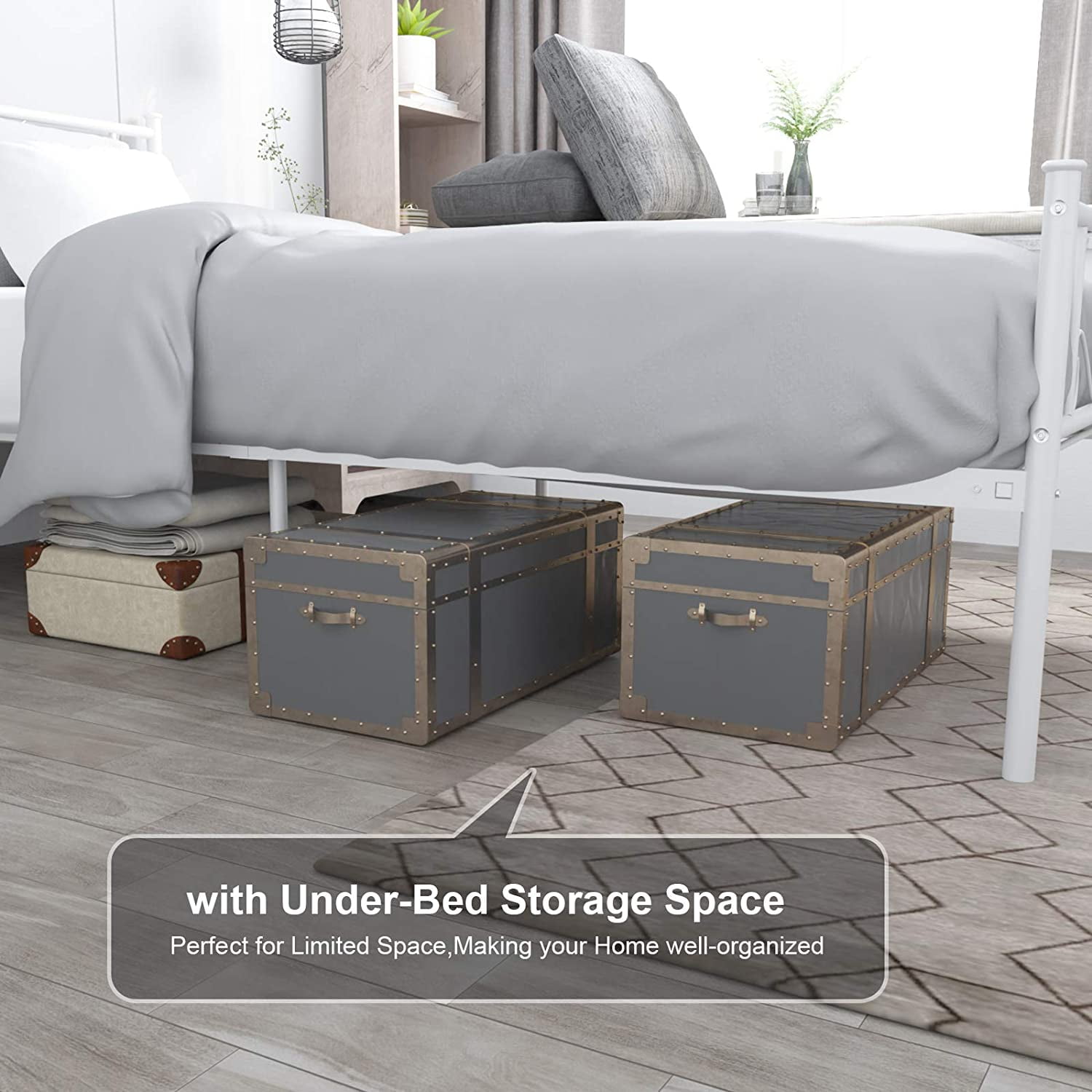 Yoneston Easy Set-Up Metal Bed Frame Platform No Box Spring with Headboard and Footboard, Twin, White