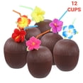 thumbnail image 1 of 12 Uds. Tazas de coco con pajitas de flor de hibisco para fiesta infantil Luau hawaiana, 1 of 7
