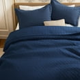 thumbnail image 3 of VCCOEM Quilt Set Full/Queen Size Lightweight Bedspreads, All Season Coverlet, 3 Piece (1 Quilt, 2 Pillow Shams), Woven Pattern, Navy Blue, 3 of 10