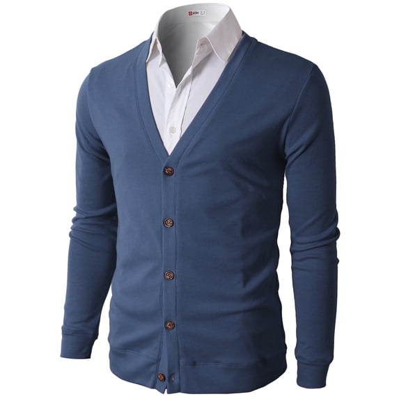 H2H Mens Casual Slim Fit Cardigans V-Neck Basic Designed Long Sleeve Button Down DARKBLUE US 2XL/ASIA 3XL (CMOCAL012)
