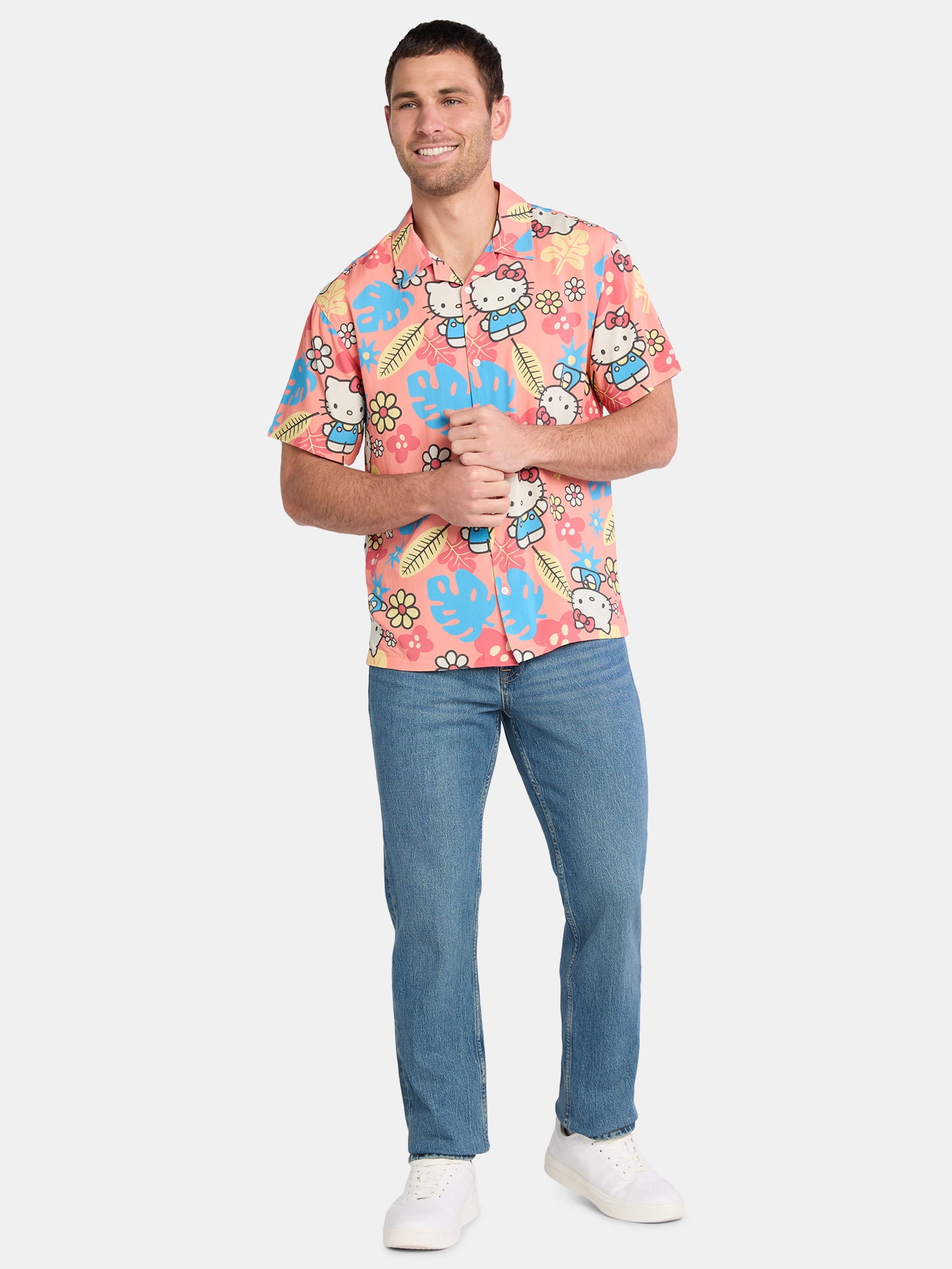 Hello Kitty and Friends Men's and Big Men's Graphic Print Mesh Shirt with Short Sleeves, Sizes S-3XL