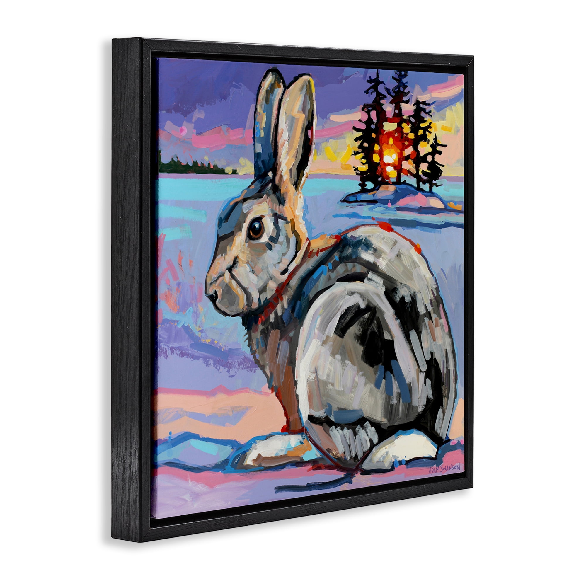 Runaway Goliath Rabbit Black Framed Floater Canvas Wall Art, design by Adam Swanson