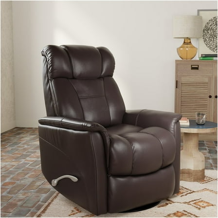 JERFIT Manual Recliner Chair with Swivel Glider, Adjustable Headrest and Footrest, Faux Leather Upholstered Accent Chair for Living Room, Brown