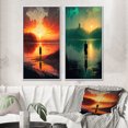 thumbnail image 1 of Designart "Glorious Sunset Viewed by Lakeside I" Landscape Lake Framed Wall Art Set Of 2 - Traditional Orange Gallery Wall Frame Set For Home Decor, 1 of 6