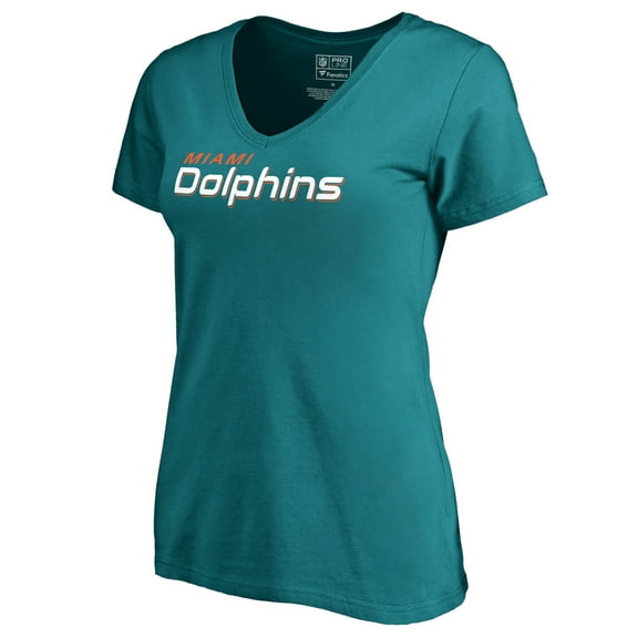 Women's Aqua Miami Dolphins Wordmark V-Neck T-Shirt