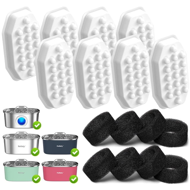 Fuente de Agua para Gatos Rellaty Acero Inoxidable con 8 Filtros de Repuesto y Esponjas Prefiltrante