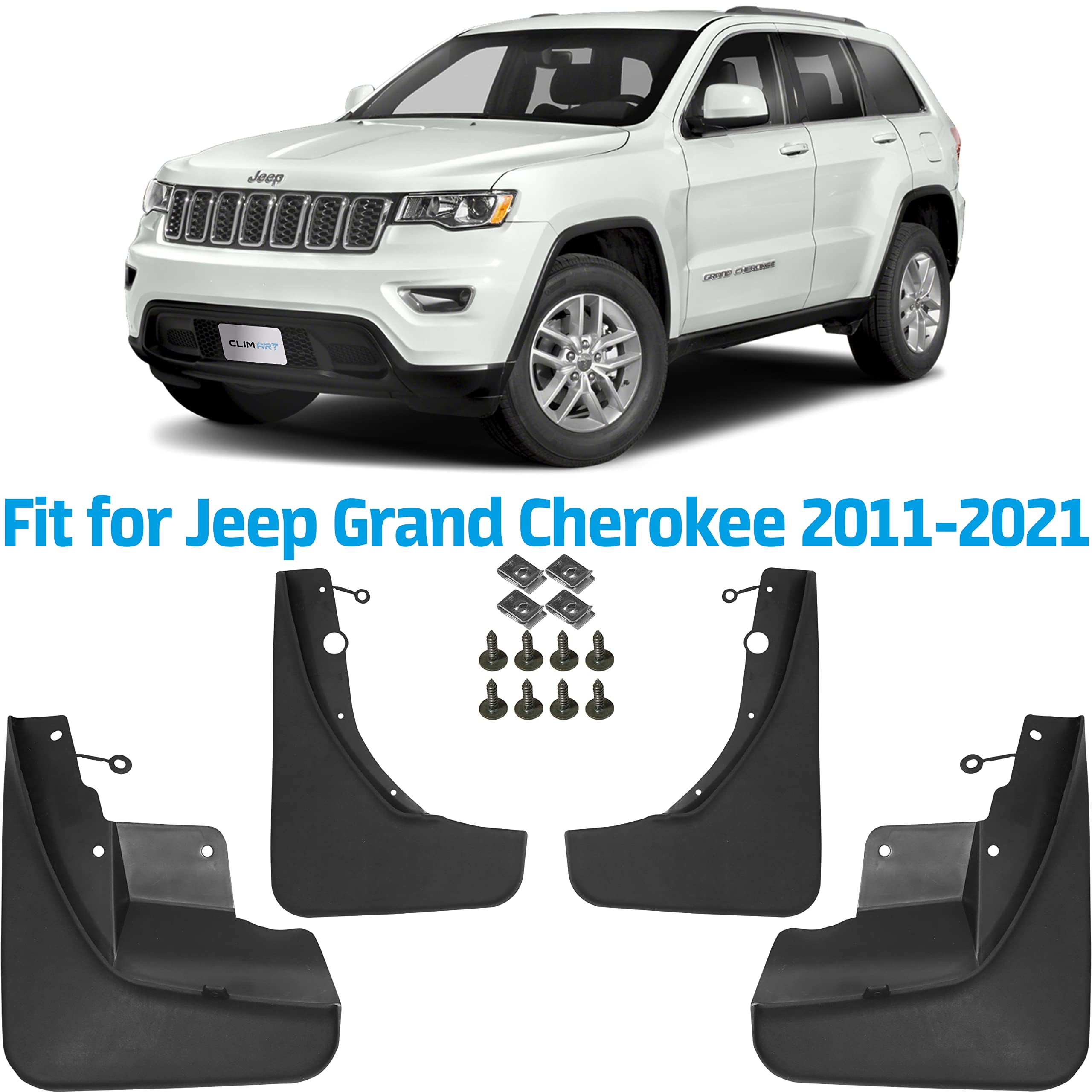 CLIM ART Custom Fit Mud Flaps for Jeep Grand Cherokee 20112021, 4 pcs