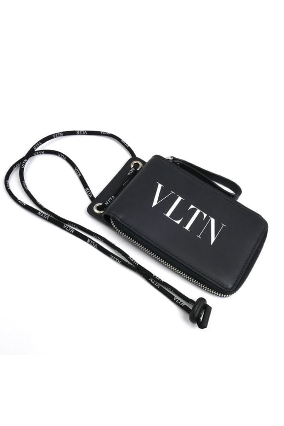 Pre-Owned Valentino Garavani VLTN Bifold Wallet with Neck Strap, Black,... (Good)