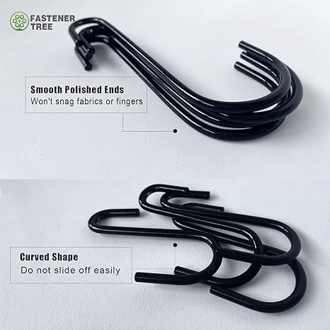 FASTENER TREE 30 Pack S Hooks, 3.5x2.4 Carbon Steel S Hanging Hooks