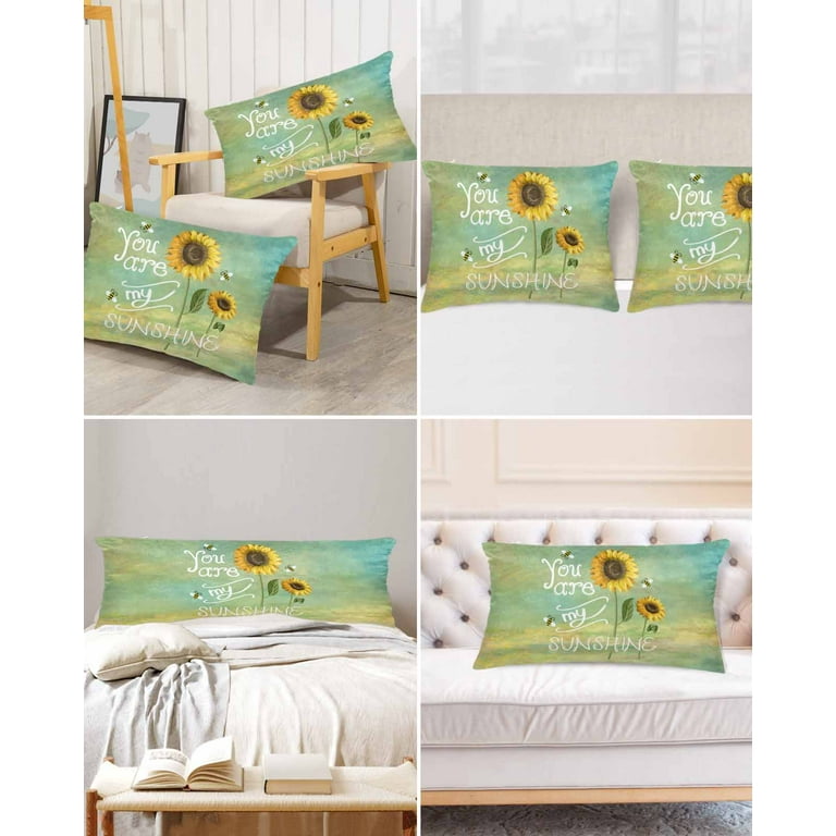 Satin Pillowcase for Hair and Skin YOU ARE MY SUNSHINE Sunflower Bee Rural Style Green Background Silky Pillow Cases King Size with Zipper 1 Pack Soft Cooling Pillow Cover for Women Men
