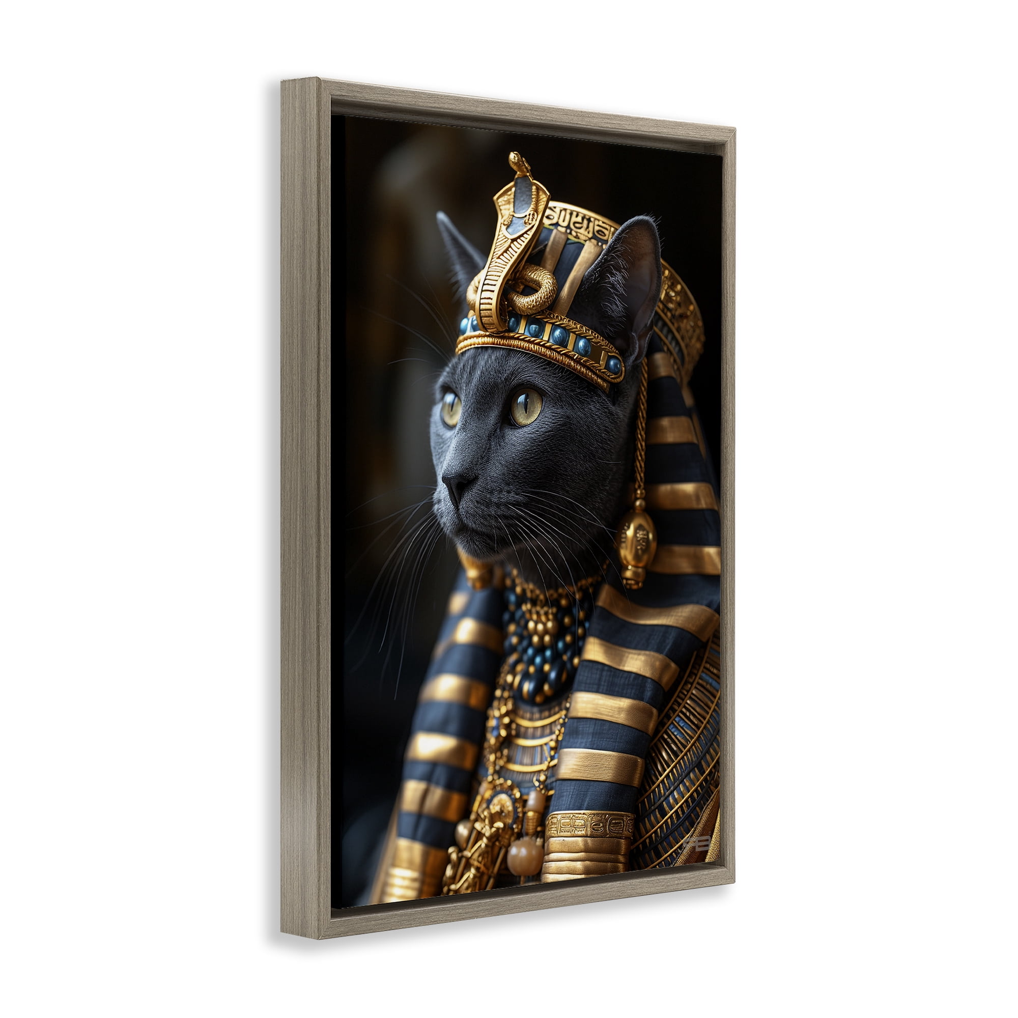 Stupell Industries Egyptian Pharaoh Cat Novelty Painting Brown Floater Framed Canvas Art Print Wall Art, 21 x 31