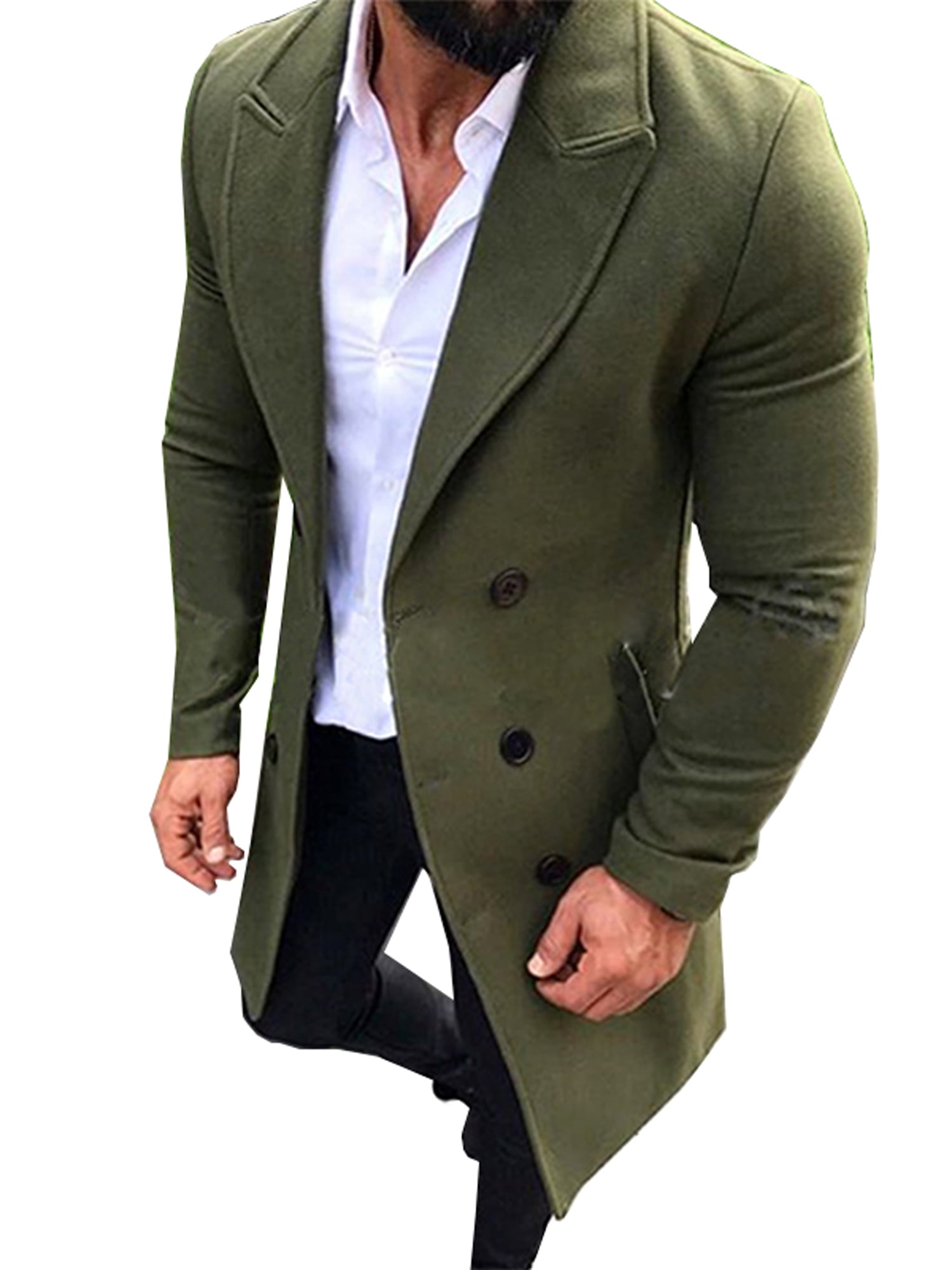 Mens Winter Trench Coat Double Breasted Warm Peacoat Long Jacket Casual Overcoat