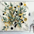 thumbnail image 3 of Ambesonne Eucalyptus Leaves Shower Curtain, Blossomy Leaf Pattern Abstract Geometric Details Marble Print, Cloth Fabric Bathroom Decor Set with Hooks, 69" W x 84" L, Green Black Mustard, 3 of 9