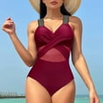 thumbnail image 4 of Holiday Promotion UTSJKR Tummy Control Swimsuits for Women Sleeveless Halter/Spaghetti Straps One Piece Swimsuit Bathing Suit Padded Swimwear Wine S, 4 of 5