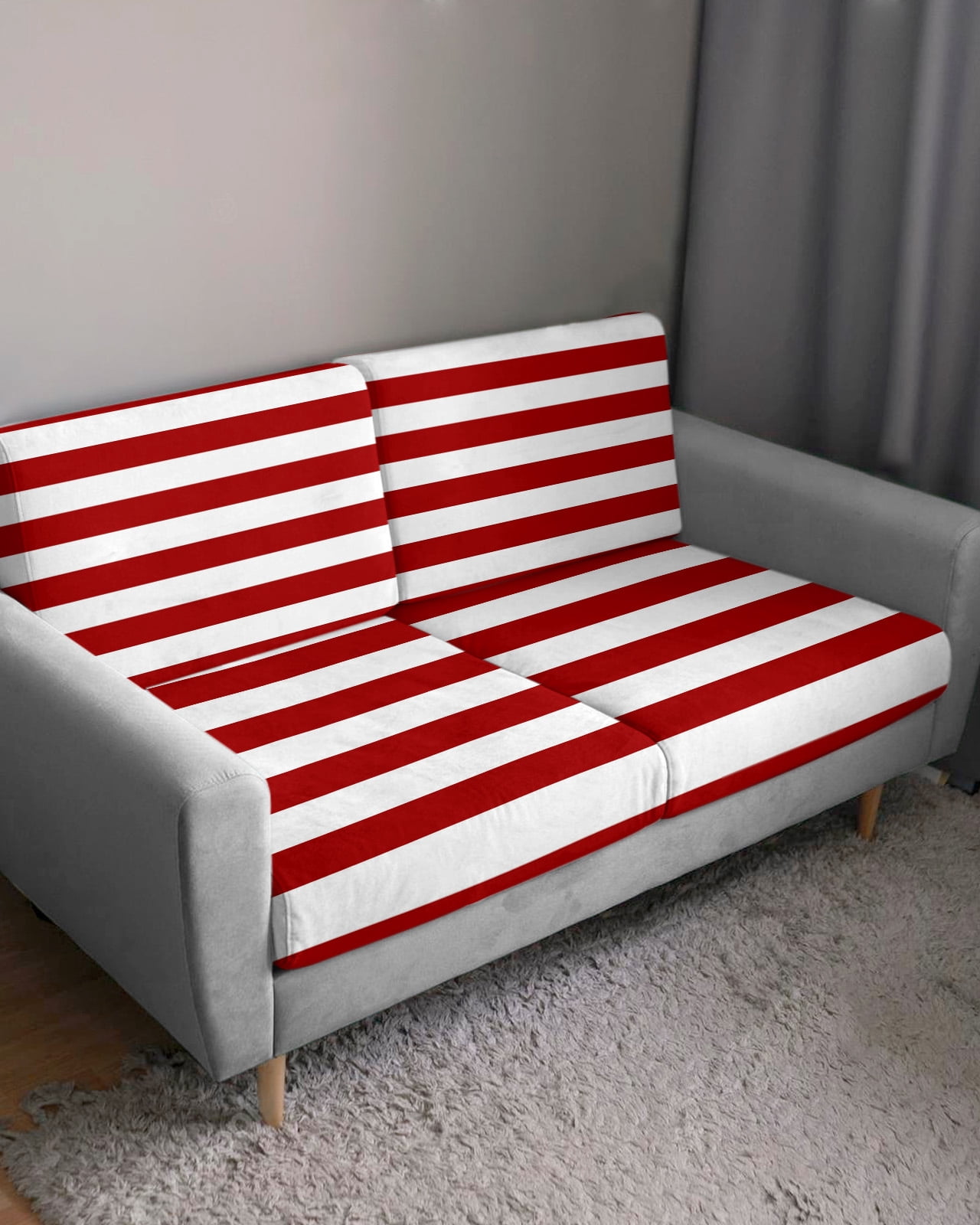 Red Stripes Couch Cushion Covers Stretch, Washable Sofa Seat Covers Individual Seat Cushion Sofa Slipcovers Simple Red White Texture Couch Cover Furniture Protector S-1PCS