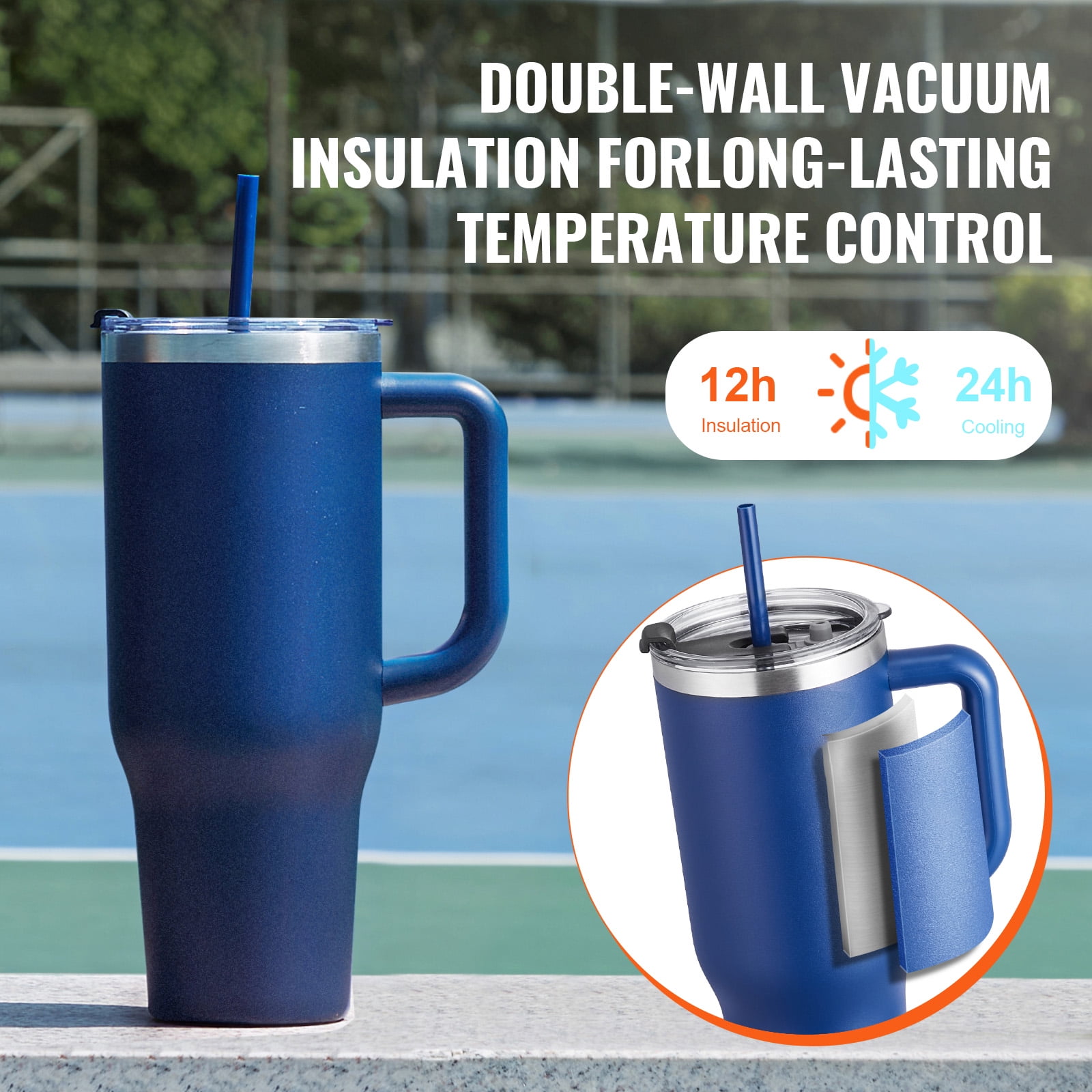 KFFKFF 40 oz Thermally Protected Water Container, Metallic Athletic Beverage Holder with Cover, Portable Journey Java Tumbler Dual Layered, Leakproof Wilderness Hydration Vessel, Blue