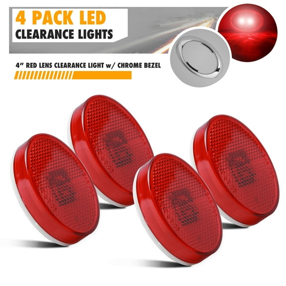 4 pk 4" Red Oblong Clearance Light Side Marker Truck Trailer w Chrome Bezel 2 LED