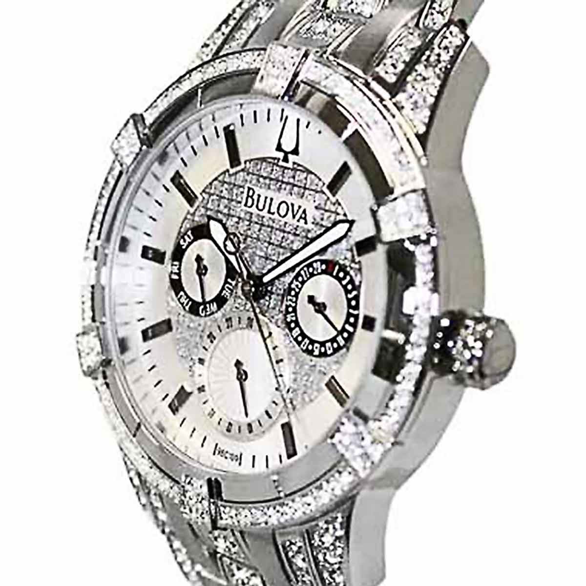 96C109 Men s Crystals Quartz Silver Dial Steel Bracelet Watch