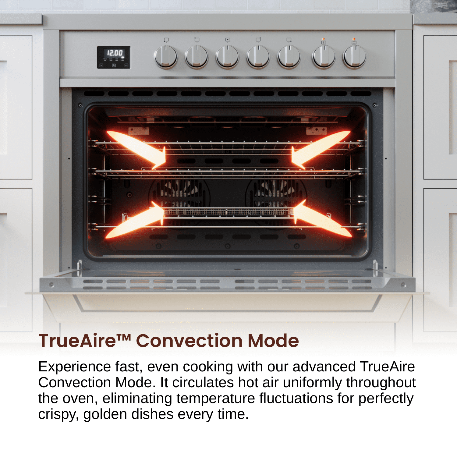 Rangaire RRE361TS 36" Electric Range Oven with Timer - Stainless Steel, Infrared Stove Burners, True Convection, Easy Reach Racks