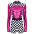 thumbnail image 5 of Mono de corredor para mujer, traje de Cosplay, traje de porristas, pantalones cortos con estampado de tablero de ajedrez, mono de conductor de coche de carreras, 5 of 5