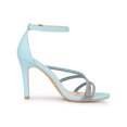 thumbnail image 3 of BLISSFUL STEP Women's Open Toe Rhines Strappy Ankle Strap Stiletto Heels Sandals Light Blue 10, 3 of 8