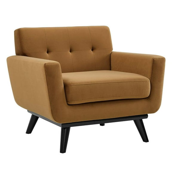 Modway Engage Modern Tufted Back Performance Velvet Armchair in Cognac Brown