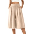 thumbnail image 3 of VBVC Women's High Waist Wide Leg Culottes, Breathable Casual Cropped Palazzo Pants For Women, Ladies' Loose Flowy Elastic Waist Capri Pants with Pockets,Khaki,M-5XL, 3 of 7