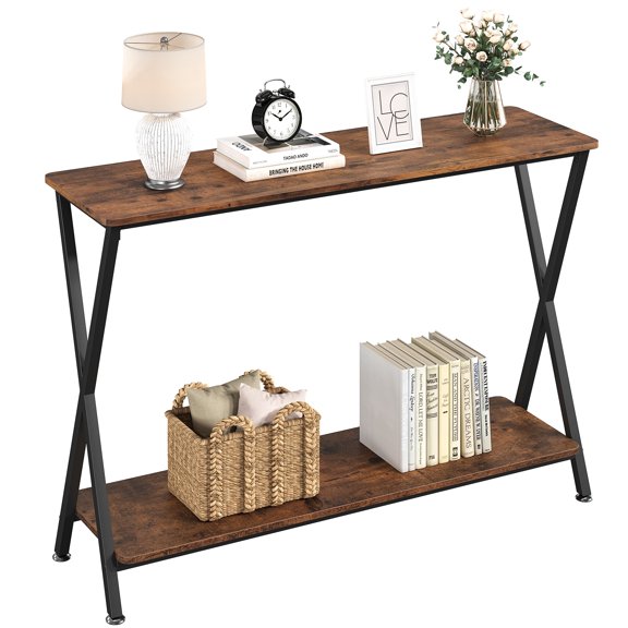 EastVita Console, Narrow, Industrial Sofa Outlet and Shelves, Living Room/Entrance Table