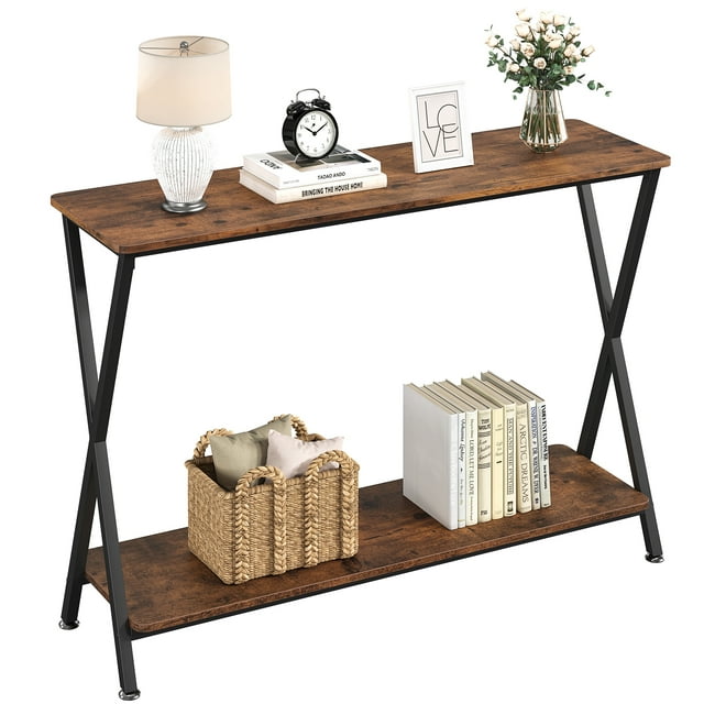 Narrow Industrial Sofa Table with Shelves - Entryway Console Table for Living Room & Bedroom