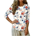 thumbnail image 5 of Uootdi Patriotic Tees for Women USA Flag Floral Print 3/4 Sleeve Top Soft Breathable Independence Day Outfits Gift, 5 of 7