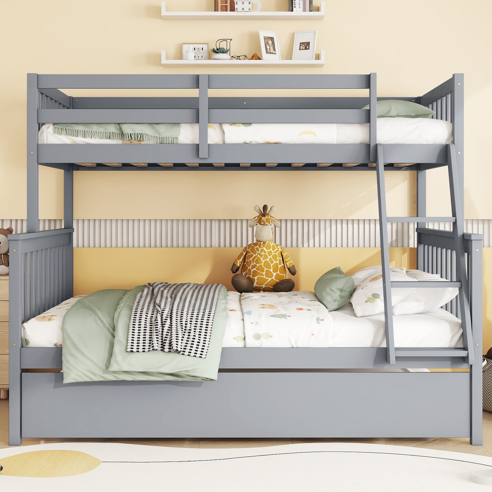 Sailvan Bunk Bed Twin Over Twin with Convertible Ladder and Guardrail, Convertible Bed
