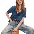thumbnail image 3 of Gbsyewxs Womens Tops V Neck Short Sleeve Solid Color Lace Trim Soft Summer T Shirts For Women Blue, 3 of 5