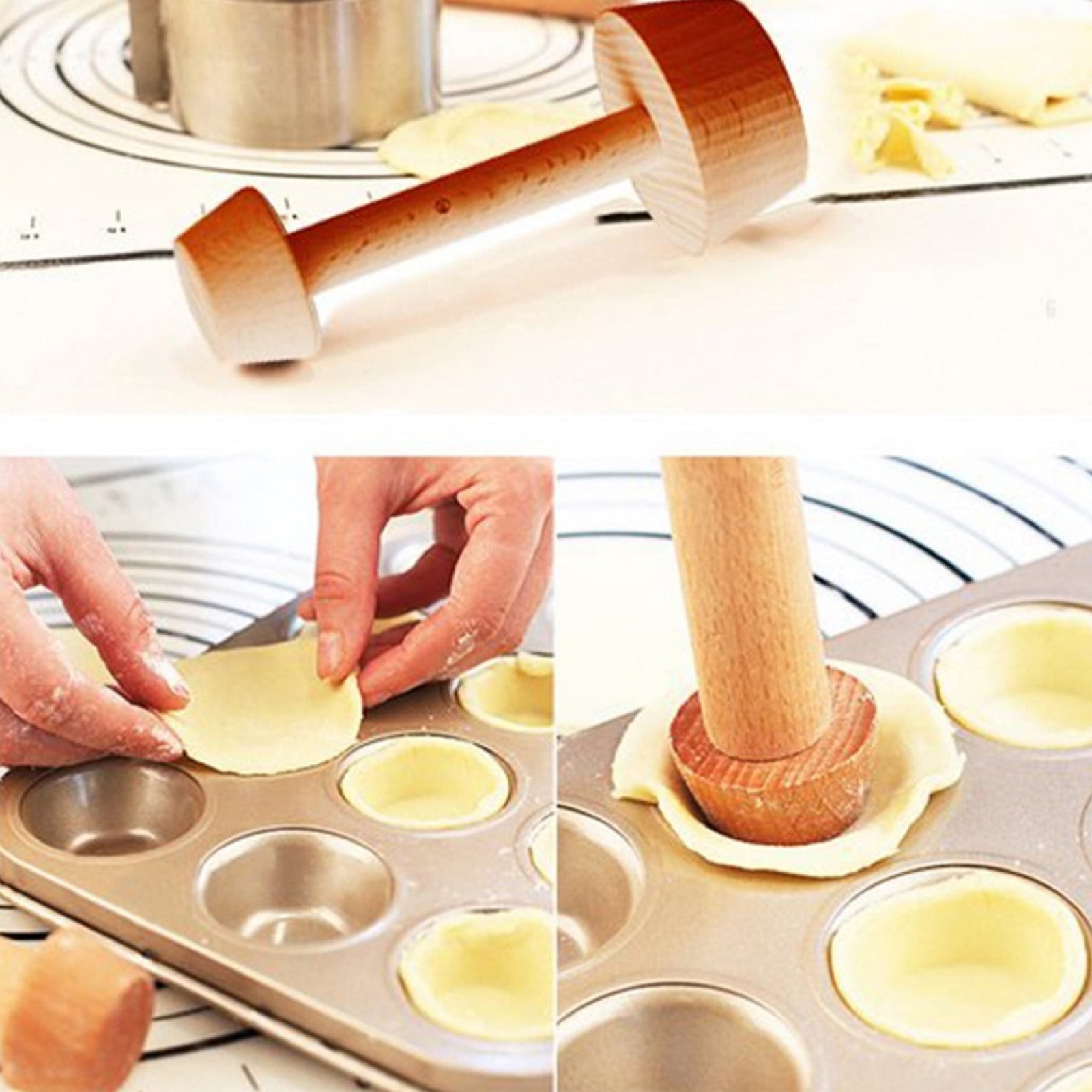 Kitchen Gadgets Wooden Egg Tart Tamper Double Side Pastry Pusher Mold Baking 