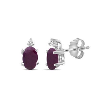 1.00 Carat T.G.W. Ruby And White Diamond Accent Sterling Silver Stud Earrings