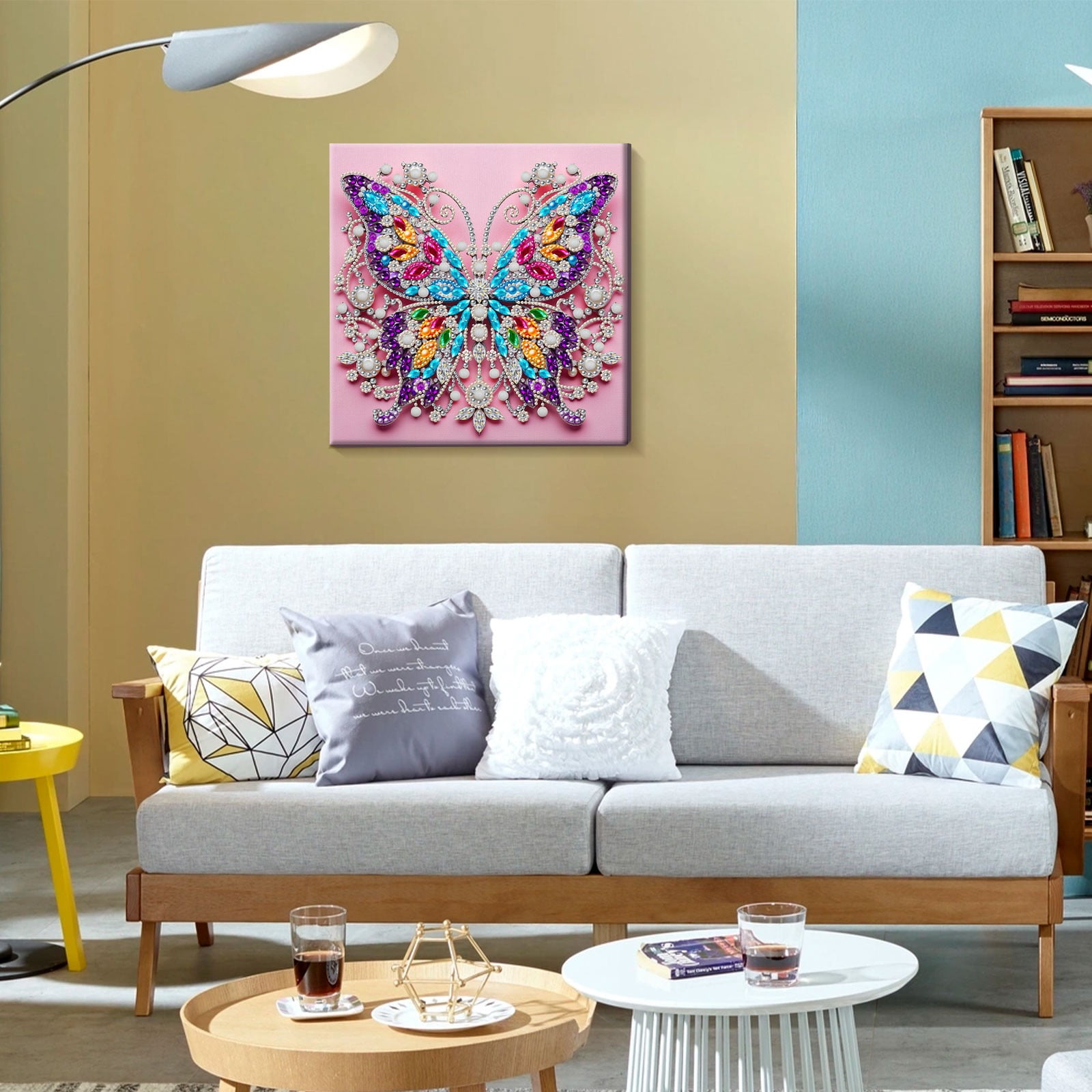 FLOPESN DIY Pearl Painting Kit with Wood Frame, 11.42x11.42 Inch Home Wall Art Decor, Mindful Adult Craft for Stress Relief and Relaxation-Butterfly-1