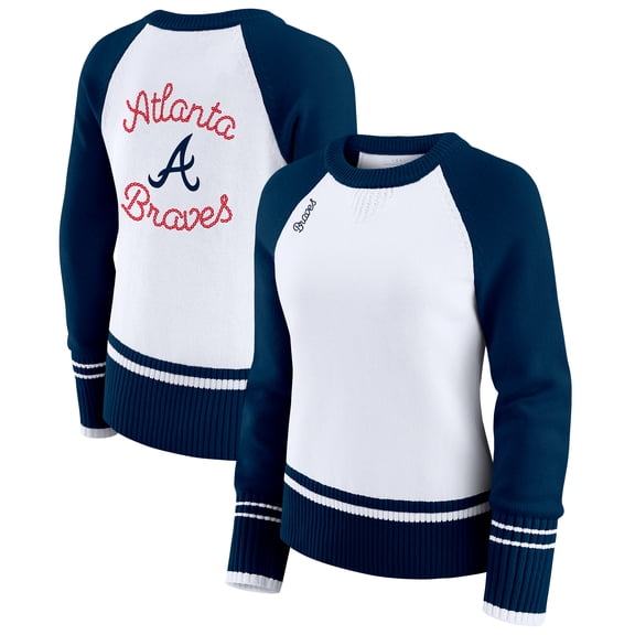 Women's WEAR by Erin Andrews White Atlanta Braves Colorblock Raglan Sweater
