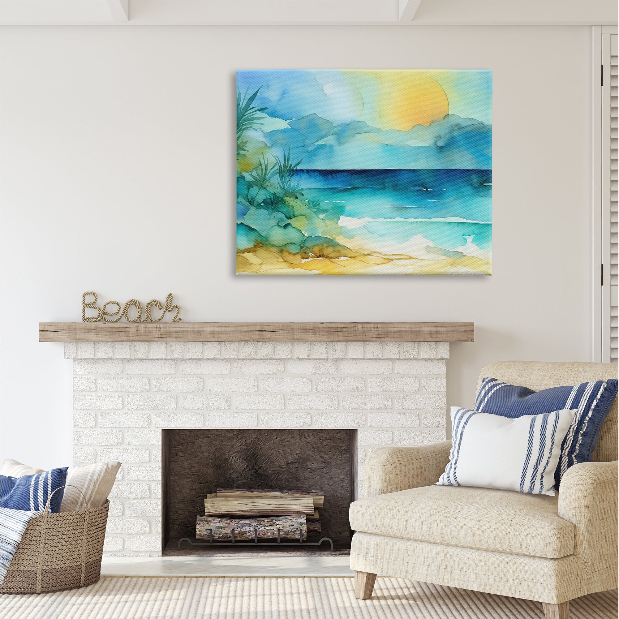 Stupell Industries Abstract Sun on Beach Landscape Painting Gallery Wrapped Canvas Art Print Wall Art, 48 x 36