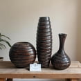 thumbnail image 6 of Hosley Set of 3 Carved Wood Vases, 6", 8.15" and 12" Tall Boho Home Decor Vase Set for Table Centerpiece, Living Room and Mantel, Dark Brown, 6 of 11