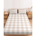 thumbnail image 2 of Cal.King Size Fitted Sheet Set - Farmhouse Plaid 3 Piece Bedding Sets 16" Deep Pocket Fitted Sheet with 2 Pillowcases, Cream Classic Buffalo Check Rustic Brushed Microfiber Hotel Luxury Bed Sheets, 2 of 9