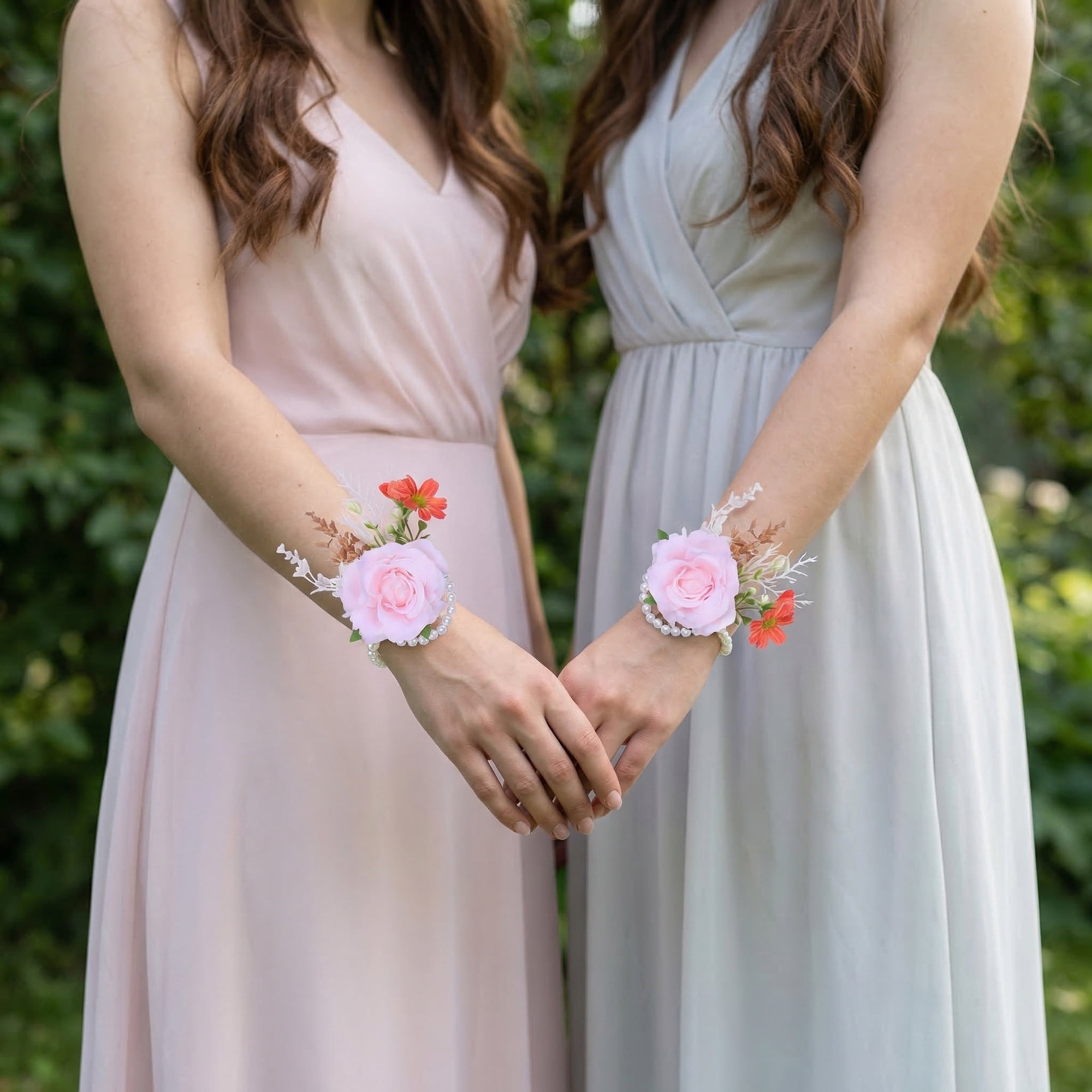Unique Bargains Wrist Corsages Silk Rose Flower Bracelets Pink 3.9"