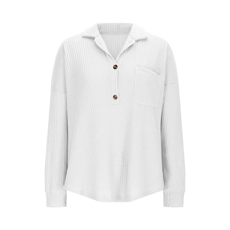 UVEASISHA Women's Long Sleeve Polo Shirt Waffle Knit Pullover Tops