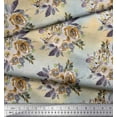 thumbnail image 3 of Soimoi Brown Cotton Jersey Fabric Leaves & Alba Rose Floral Printed Craft Fabric by The Yard 64 Inch Wide, 3 of 3