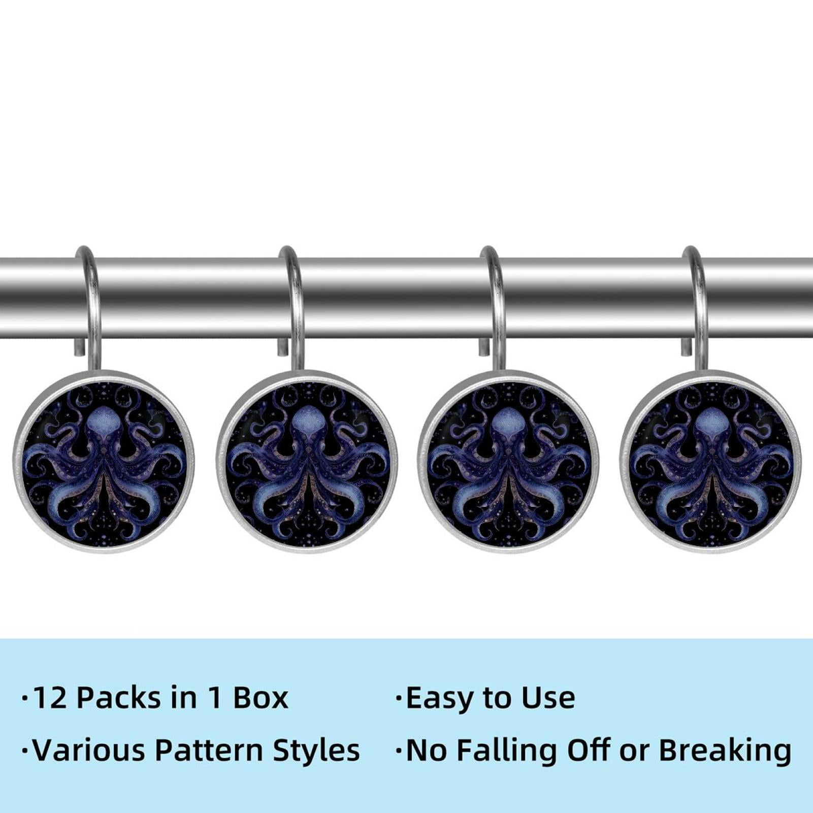 12pcs Decorative Shower Curtain Hooks, Rust Resistant Shower Rings for Bathroom Living Room,Rustproof Stainless Steel Rings for Shower Curtain and Liner Rods,Octopus Purple