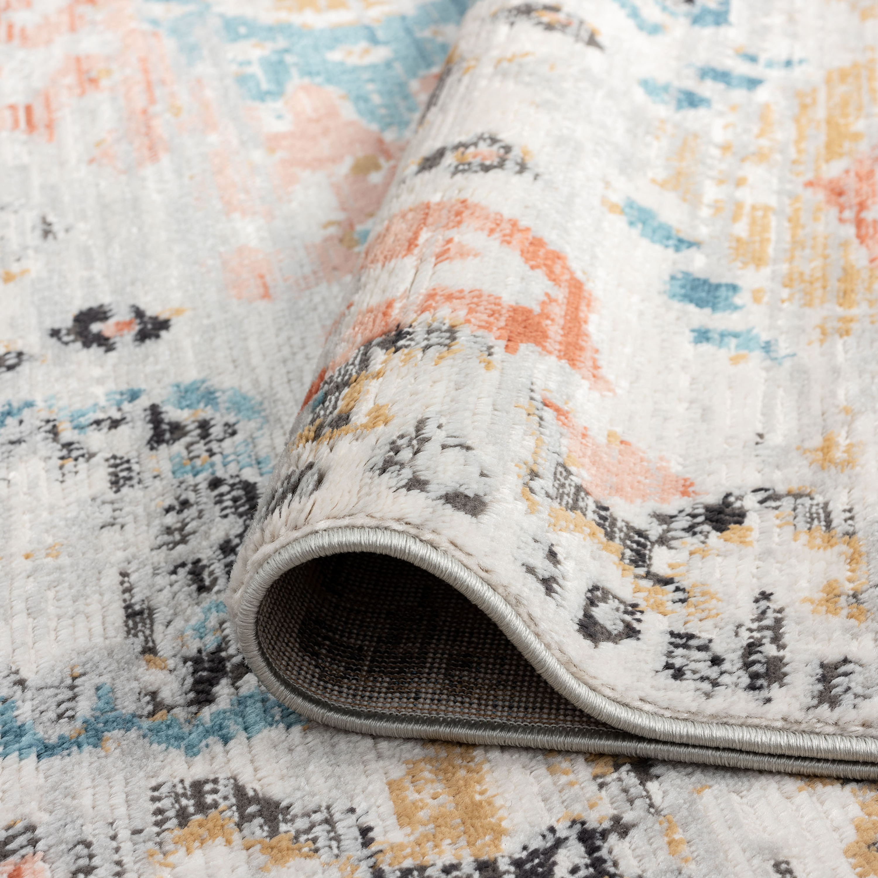 Anabel Traditional 8' x 10' Aqua and Peach Polypropylene & Polyester Indoor Area Rug