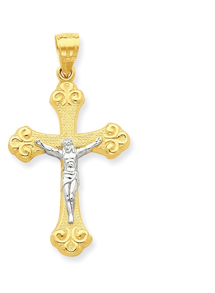 10K Yellow Gold Fleur de Lis Crucifix Charm Pendant 