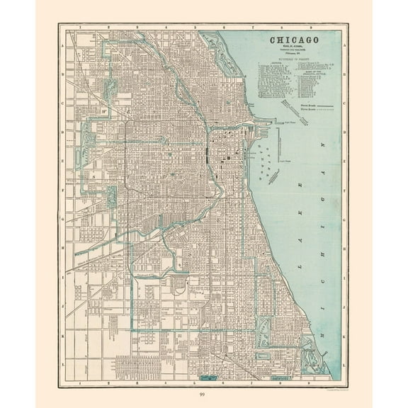 Historic City Map - Chicago  Illinois - Cram 1892 - 23 x 27.85 - Vintage Wall Art
