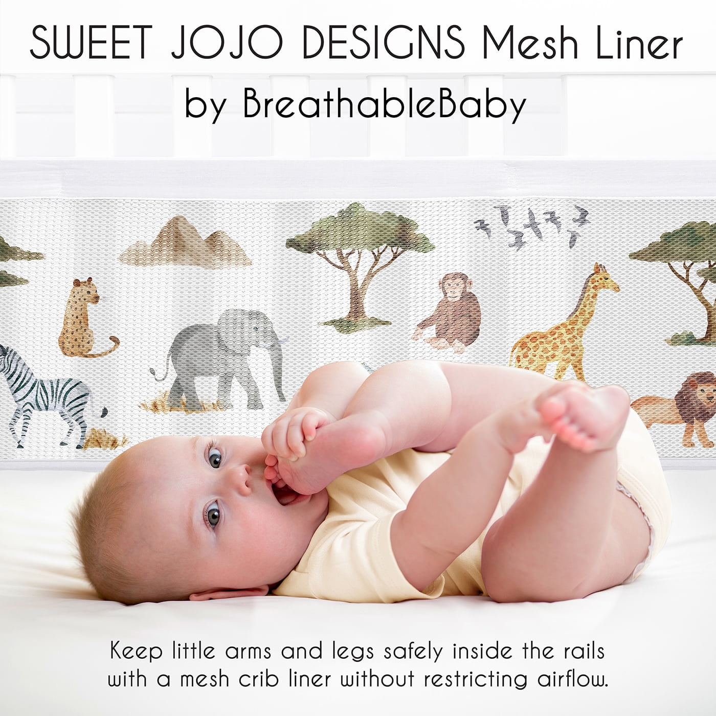Sweet Jojo Designs + BreathableBaby Jungle Green Yellow White Breathable Mesh Crib Liner Pad