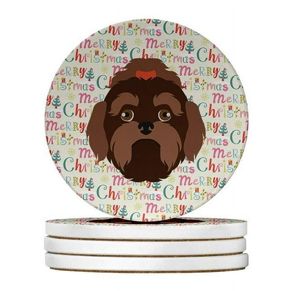 Russian Lapdog Merry Christmas Large Sandstone Coasters Pack of 4 4 in x 4 in
